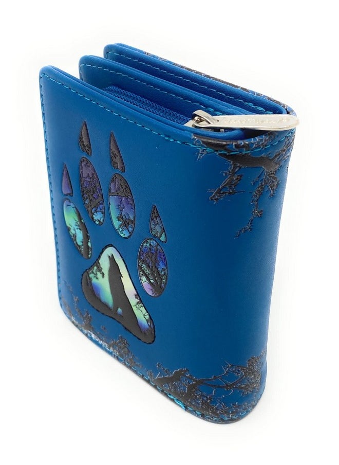 Shag Wear - Wolf Paw Small Animal Wallet For Women Vegan Faux Leather 4.5 Blue - Image 1