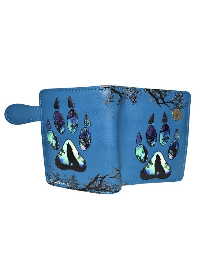 Shag Wear - Wolf Paw Small Animal Wallet For Women Vegan Faux Leather 4.5 Blue - Image 1