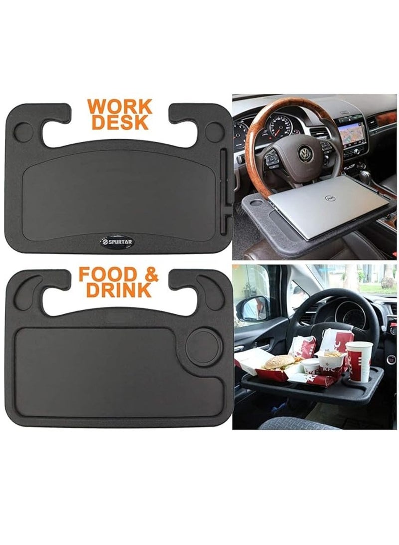 Generic Steering Wheel Desk 2 In 1 Multipurpose Travel Car table for Eating, Work on Laptop or Pad or Even Makeup, Convenient Food Eating Steering Wheel Tray With Cup Holder, Fits Most Vehicles  - Image 2
