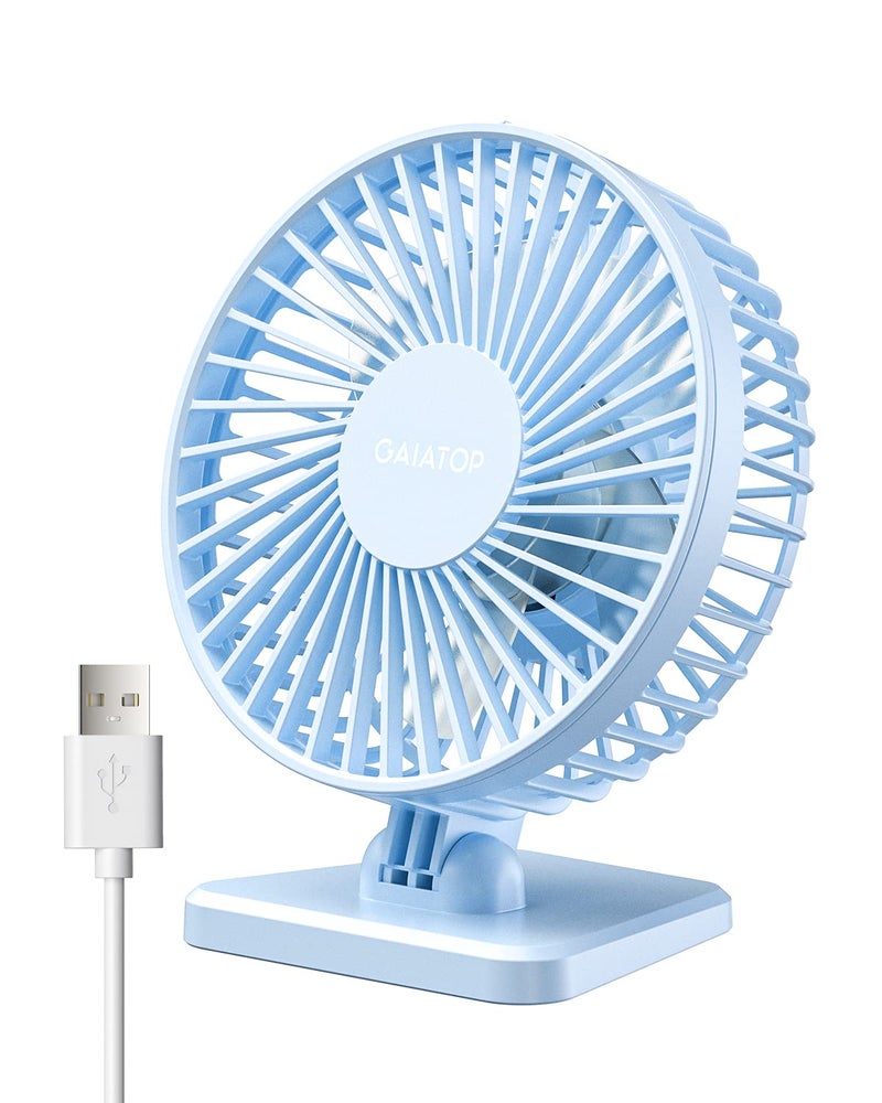 Gaiatop USB Desk Fan, Small But Powerful, Personal Portable Quiet 3 Speeds, Adjustable Mini Table Desktop fan for Cooling Home Office Car Summer Travel Gifts Light blue - Image 1