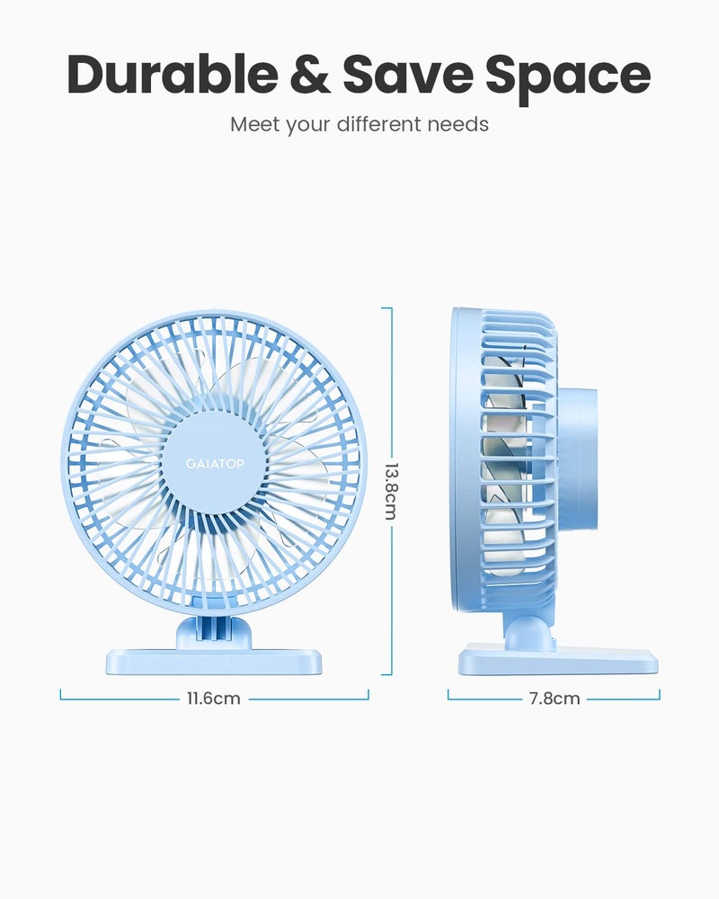 Gaiatop USB Desk Fan, Small But Powerful, Personal Portable Quiet 3 Speeds, Adjustable Mini Table Desktop fan for Cooling Home Office Car Summer Travel Gifts Light blue - Image 5