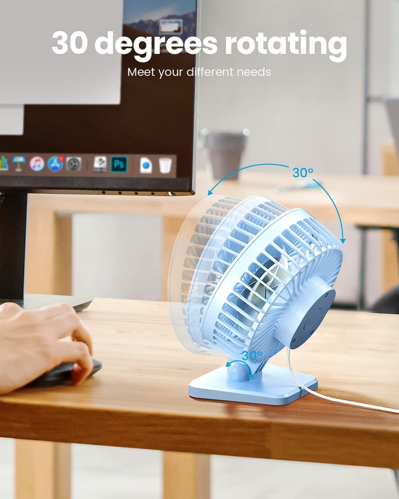 Gaiatop USB Desk Fan, Small But Powerful, Personal Portable Quiet 3 Speeds, Adjustable Mini Table Desktop fan for Cooling Home Office Car Summer Travel Gifts Light blue - Image 4