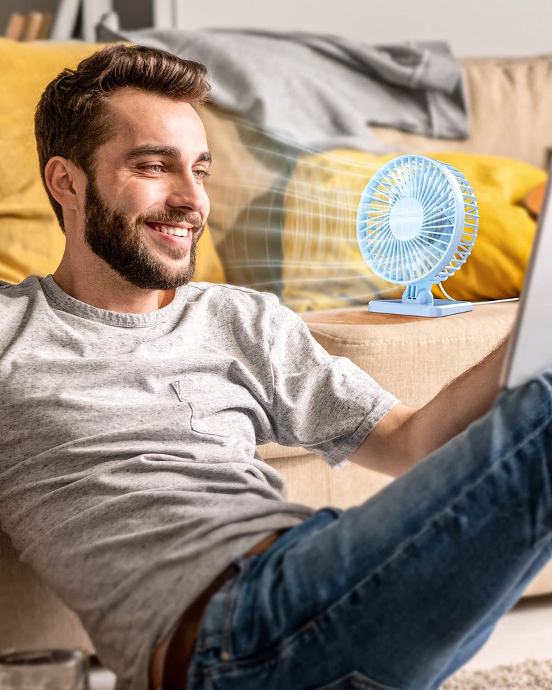 Gaiatop USB Desk Fan, Small But Powerful, Personal Portable Quiet 3 Speeds, Adjustable Mini Table Desktop fan for Cooling Home Office Car Summer Travel Gifts Light blue - Image 2