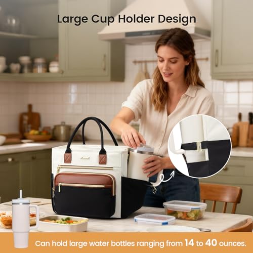 LOVEVOOK Insulated Lunch Bag WomenWide Opening Adult Lunch Box Women with Cup HolderLarge Leakproof Cooler Bag for Work Picnic Beach Family College Mom TeacherLunch BoxBag for Kids Girl Boy School - Image 3