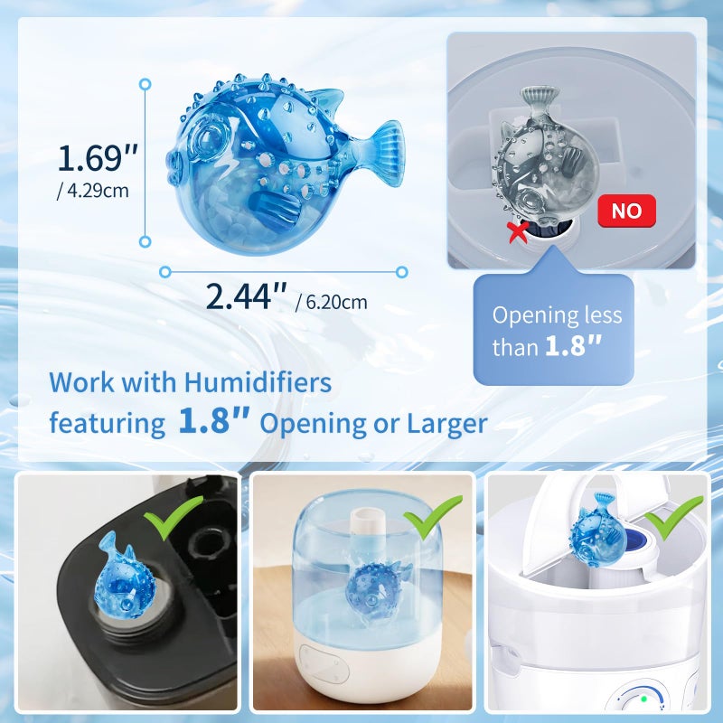 DAJDAH Humidifier Cleaner Fish 12-Pack for Most Humidifiers and Fish Tanks, Humidifier Cleaning Fish and Demineralization Cartridge for humidifiers, Tank Cleaner tablets, Purifies Water, Fights Slime & Odor - Image 2