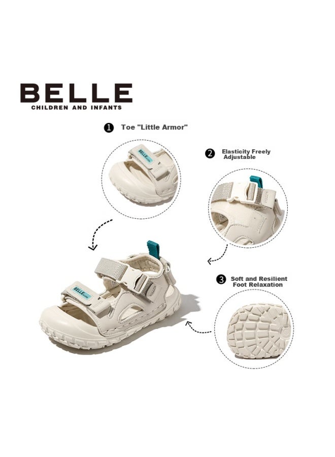 Belle Kids Sports Sandals Summer Outdoor Closed-toe Beach Soft Sole Toddler Shoes Beige Size 32 - Image 1