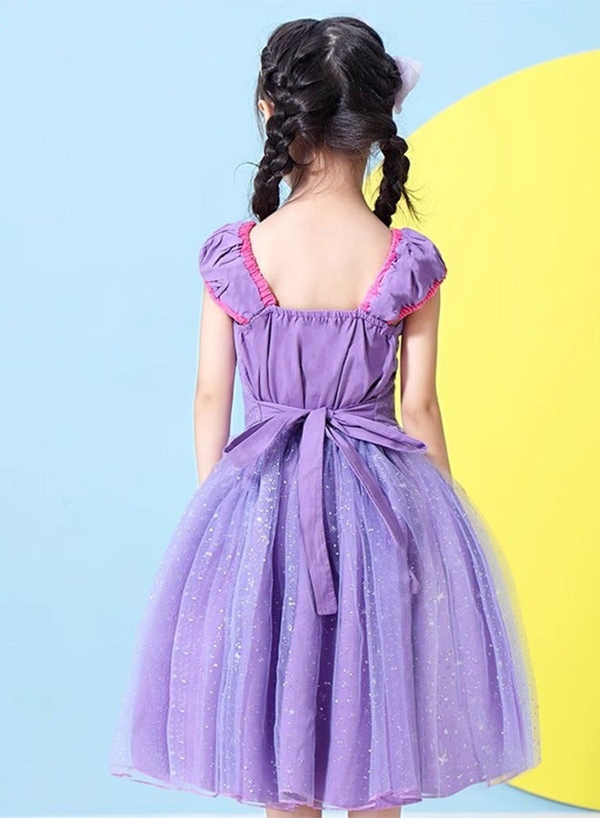 DURKU Stylish Princess Sofia Costume with 7 Accessories for Girls: Elegant Dress with Gold Filigree, Perfect for Parties, Birthdays, Stage Performances, Cosplay, and Special Occasions, Size: 120 cm - Image 5