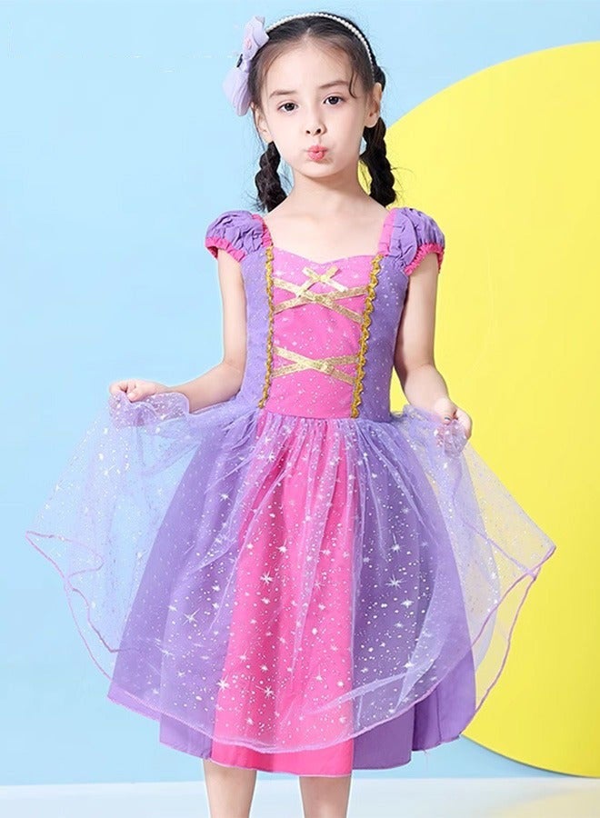DURKU Stylish Princess Sofia Costume with 7 Accessories for Girls: Elegant Dress with Gold Filigree, Perfect for Parties, Birthdays, Stage Performances, Cosplay, and Special Occasions, Size: 120 cm - Image 4