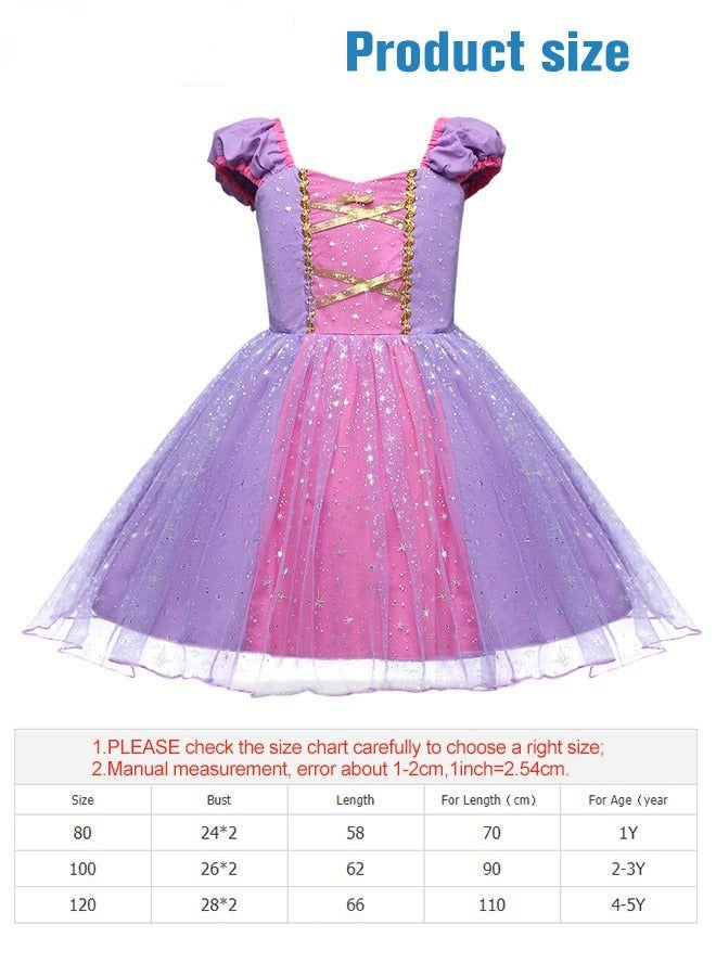 DURKU Stylish Princess Sofia Costume with 7 Accessories for Girls: Elegant Dress with Gold Filigree, Perfect for Parties, Birthdays, Stage Performances, Cosplay, and Special Occasions, Size: 120 cm - Image 3