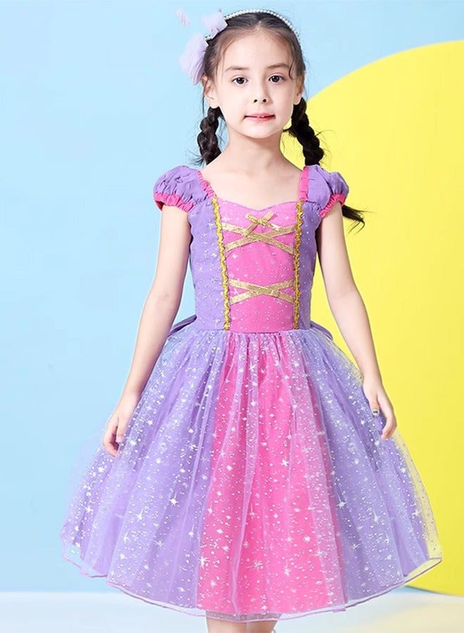 DURKU Stylish Princess Sofia Costume with 7 Accessories for Girls: Elegant Dress with Gold Filigree, Perfect for Parties, Birthdays, Stage Performances, Cosplay, and Special Occasions, Size: 120 cm - Image 2