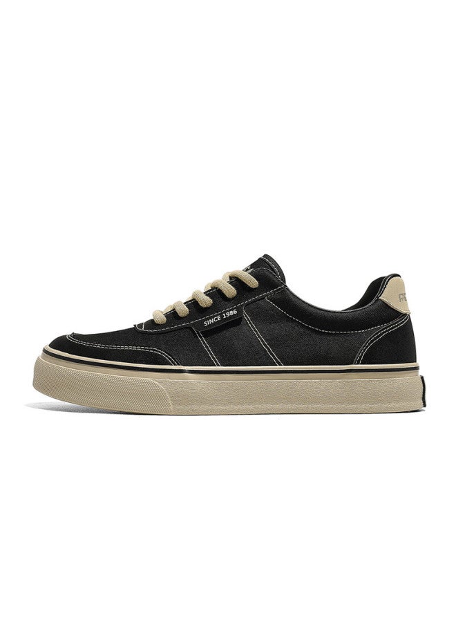 Humanity Renben Spring And Autumn Retro Canvas Shoes For Men, Versatile Classic Sneakers, Korean-style Trendy Men's Shoes, Black And Brown, Size 43 - Image 1