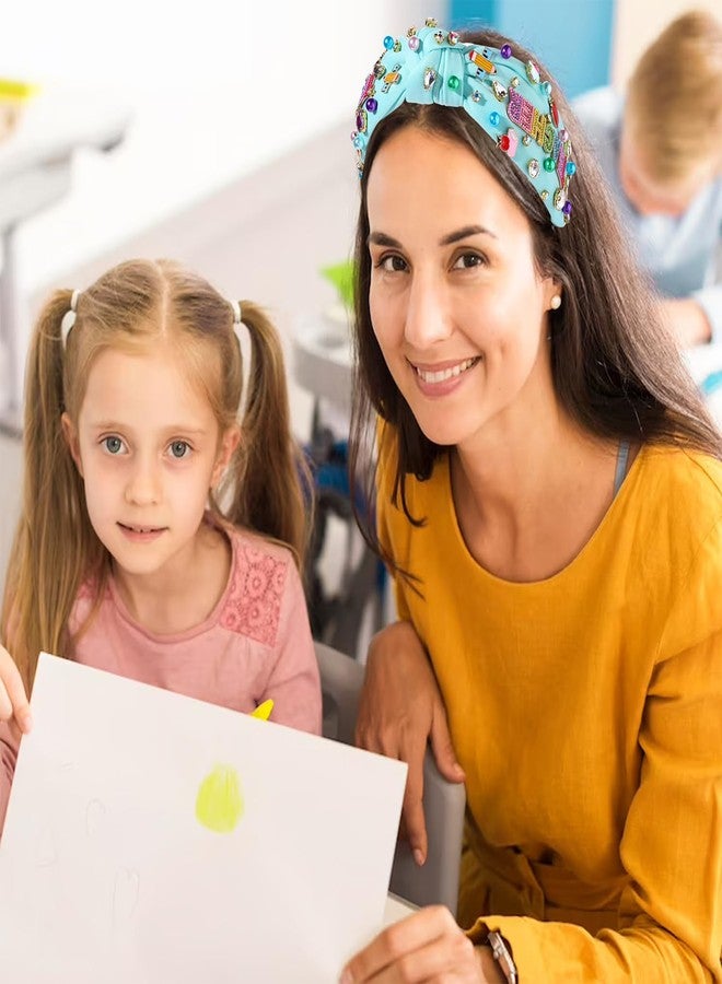 NVENF رباط رأس NVENF للمعلمات إكسسوارات المعلمات رباط شعر مزين باللؤلؤ بلون كريستال للعودة إلى المدرسة هدايا تقدير المعلم (النمط E) - Image 3