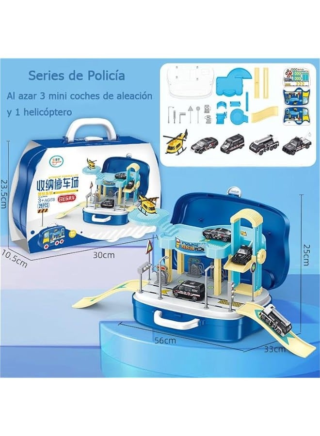 مسارات سيارات للأطفال، ألعاب ركن سيارات شرطة 2 في 1 + صندوق منظم بعجلات، هدية لعبة للأطفال من عمر 2 و3 و4 و5 و6 سنوات، أولاد وبنات - Image 2
