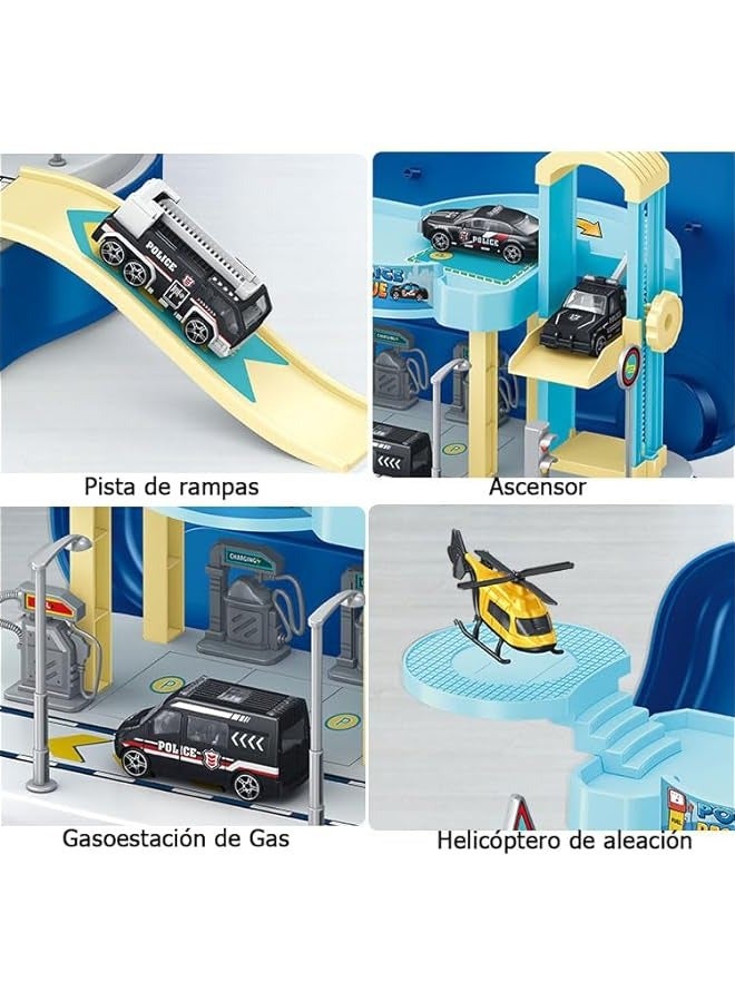 مسارات سيارات للأطفال، ألعاب ركن سيارات شرطة 2 في 1 + صندوق منظم بعجلات، هدية لعبة للأطفال من عمر 2 و3 و4 و5 و6 سنوات، أولاد وبنات - Image 3