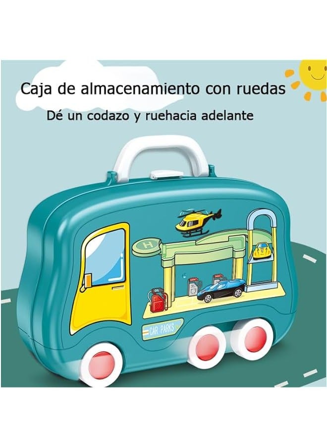 مسارات سيارات للأطفال، ألعاب ركن سيارات شرطة 2 في 1 + صندوق منظم بعجلات، هدية لعبة للأطفال من عمر 2 و3 و4 و5 و6 سنوات، أولاد وبنات - Image 4