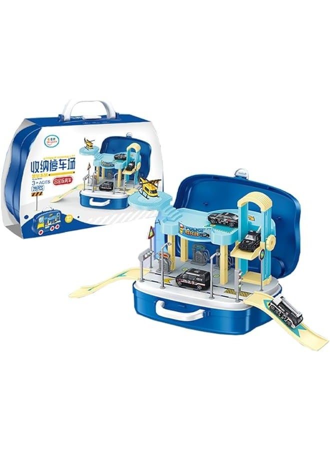 مسارات سيارات للأطفال، ألعاب ركن سيارات شرطة 2 في 1 + صندوق منظم بعجلات، هدية لعبة للأطفال من عمر 2 و3 و4 و5 و6 سنوات، أولاد وبنات - Image 1