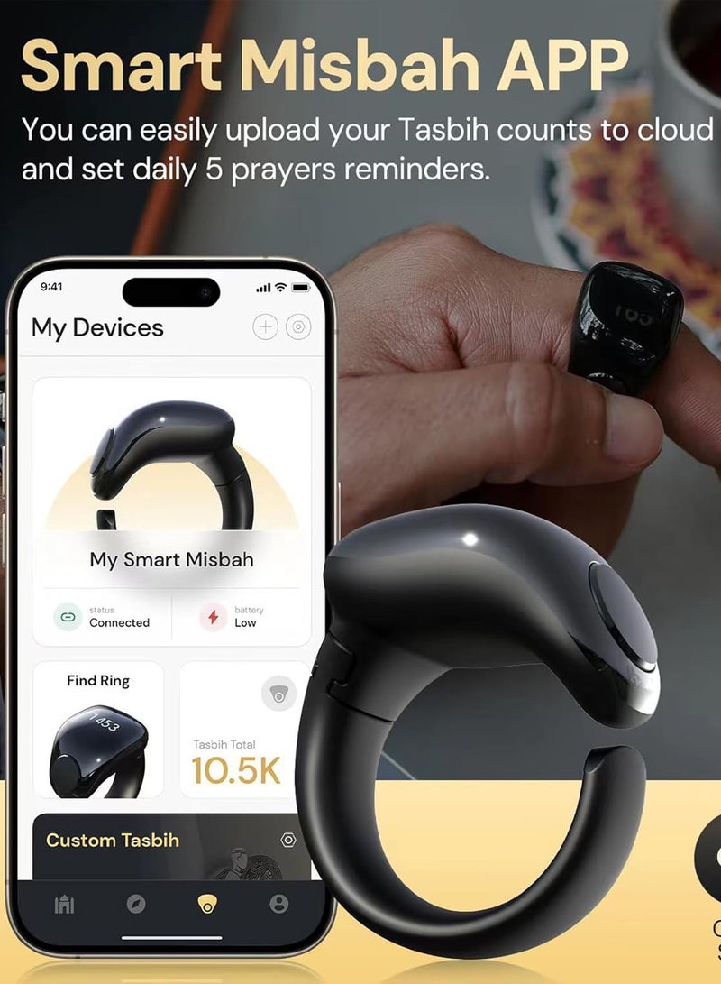 Smart Tasbih Zikr Rings, Interchangeable Tasbeeh Counter, Digital Tasbih Counter Rings 3 Size(18/20/22mm)  APP Support, Waterproof Azan Clock for Muslims, Prayer, Reminder, Home (Black) - Image 5