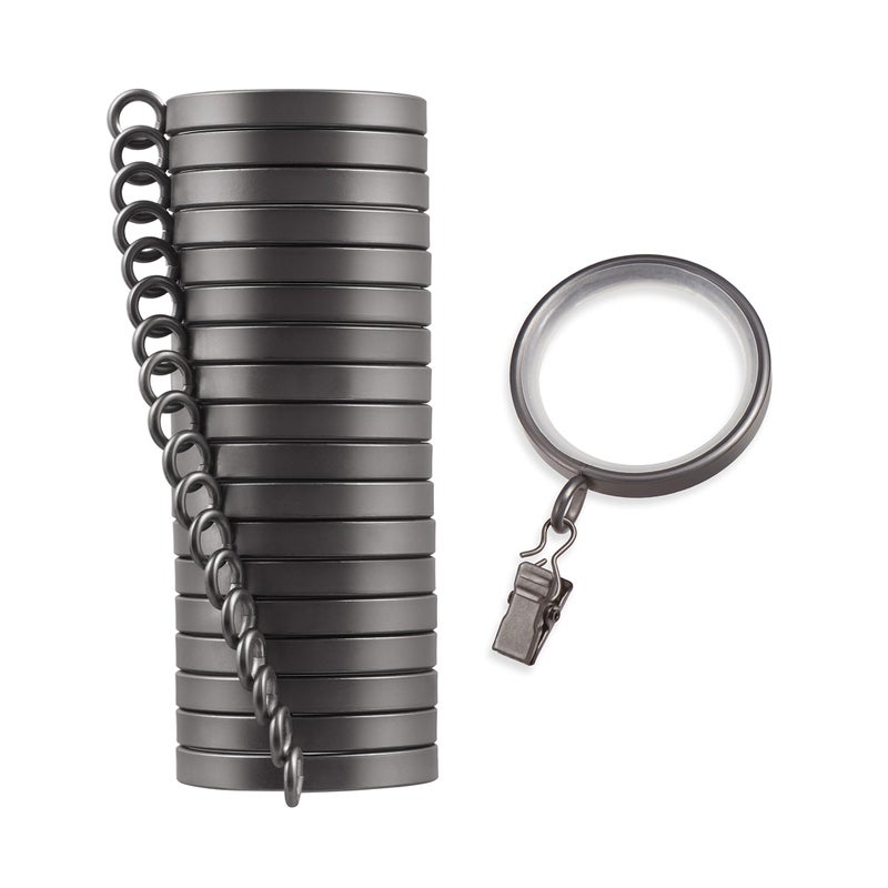 MODE Cambria Designer Series Premium Easy Glide 18 Count Curtain Rings Metal with Smooth Quiet Nylon Inserts with Clips 2 inch Diameter 158 inch Inside Diameter Matte Graphite