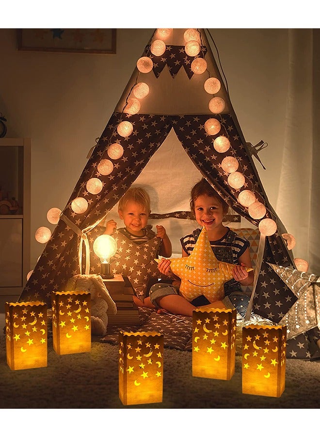 20 PCS White Luminary Candle Bags, Special Lantern Luminary Bag with Stars Moon, Durable and Reusable Fire-Retardant Material for Ramadan Eid Wedding Valentine's Day Decor Engagement Event Marriage - Image 5