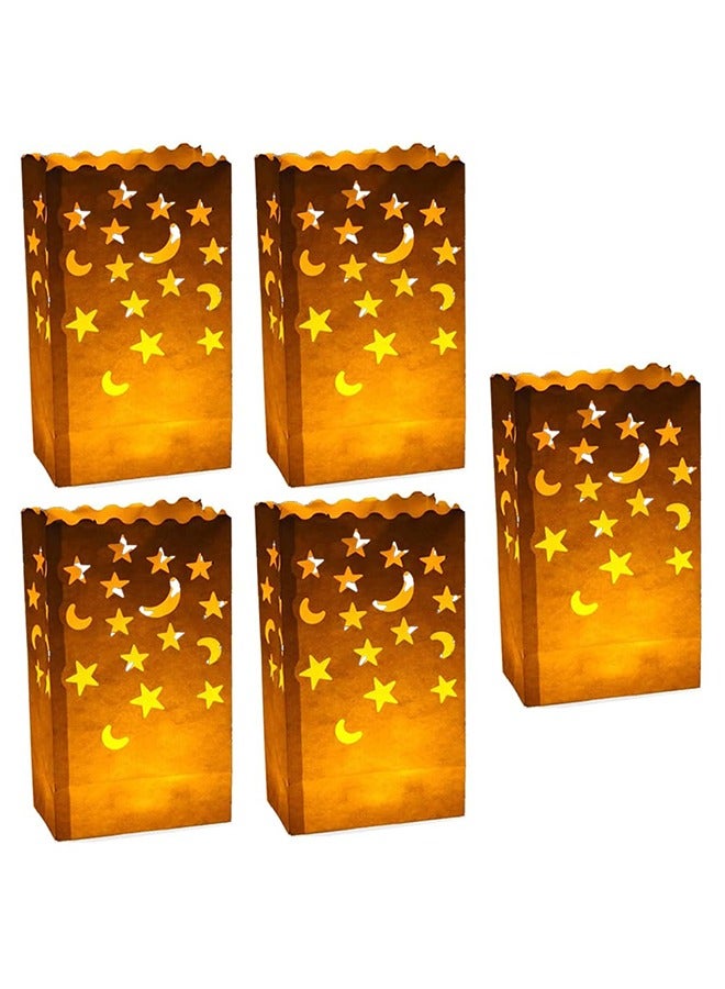 20 PCS White Luminary Candle Bags, Special Lantern Luminary Bag with Stars Moon, Durable and Reusable Fire-Retardant Material for Ramadan Eid Wedding Valentine's Day Decor Engagement Event Marriage - Image 1