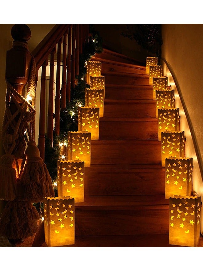 20 PCS White Luminary Candle Bags, Special Lantern Luminary Bag with Stars Moon, Durable and Reusable Fire-Retardant Material for Ramadan Eid Wedding Valentine's Day Decor Engagement Event Marriage - Image 2