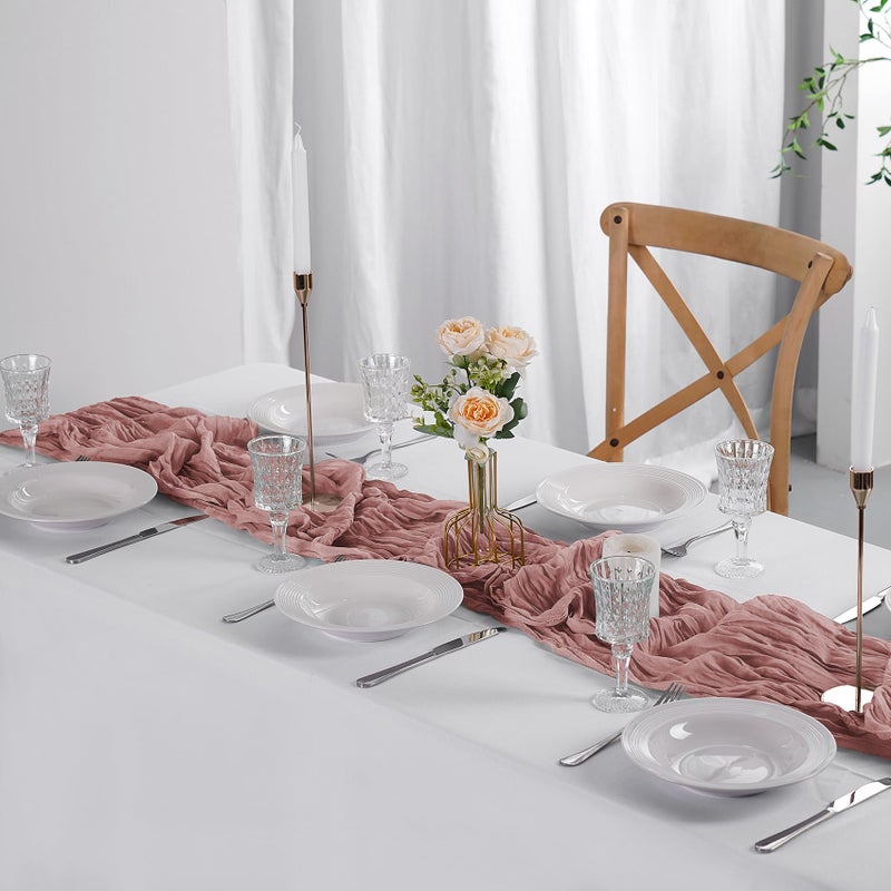 flohar 6 Pack Cheesecloth Table Runner 9ft,17 x 108 inch Gauze Table Runner Rustic Romantic Wedding Runner for Wedding Bridal Shower Fall Decoration,Dusty Pink - Image 4
