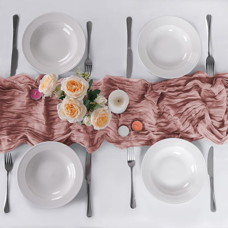 flohar 6 Pack Cheesecloth Table Runner 9ft,17 x 108 inch Gauze Table Runner Rustic Romantic Wedding Runner for Wedding Bridal Shower Fall Decoration,Dusty Pink - Image 5