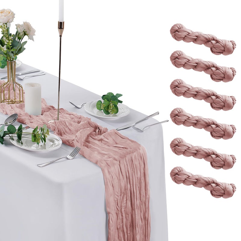 flohar 6 Pack Cheesecloth Table Runner 9ft,17 x 108 inch Gauze Table Runner Rustic Romantic Wedding Runner for Wedding Bridal Shower Fall Decoration,Dusty Pink - Image 1