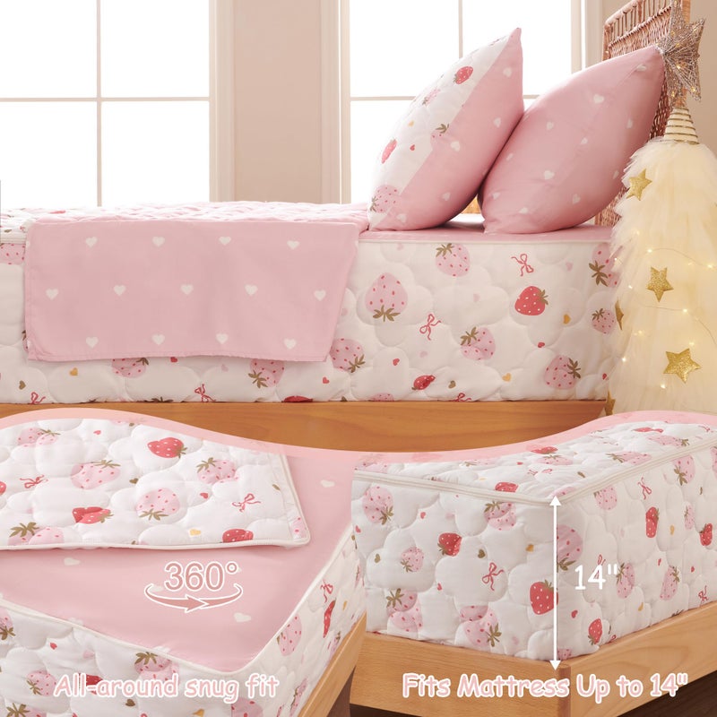 Nayoroom Strawberry Sweet Dreams Twin Zipper Bedding Set for Kids, Pink White Comforter with All-in-One Zipper Design, Cute Berry Bedding for Girls & Boys. (Twin Size) - Image 3