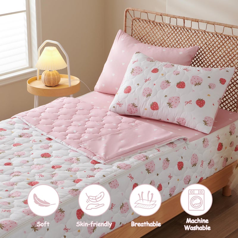 Nayoroom Strawberry Sweet Dreams Twin Zipper Bedding Set for Kids, Pink White Comforter with All-in-One Zipper Design, Cute Berry Bedding for Girls & Boys. (Twin Size) - Image 2