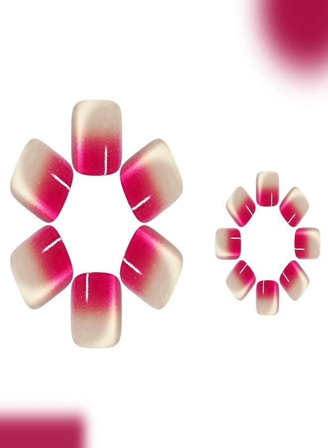 KKUUOO 24Pcs Spring Summer Press on Toenails,Short Square Fake Toenails with French Glitter Designs Rose Pink Gradient False Toenails Full Cover Acrylic Glossy Stick on Toes Nails for Women Girls - Image 4