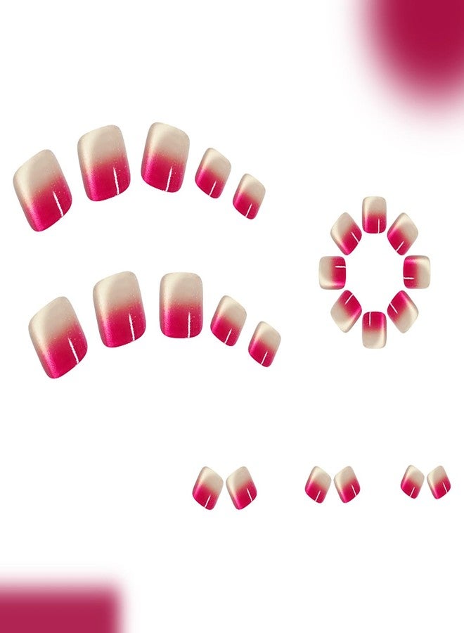 KKUUOO 24Pcs Spring Summer Press on Toenails,Short Square Fake Toenails with French Glitter Designs Rose Pink Gradient False Toenails Full Cover Acrylic Glossy Stick on Toes Nails for Women Girls - Image 3