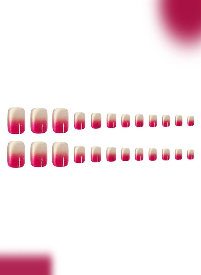 KKUUOO 24Pcs Spring Summer Press on Toenails,Short Square Fake Toenails with French Glitter Designs Rose Pink Gradient False Toenails Full Cover Acrylic Glossy Stick on Toes Nails for Women Girls - Image 5