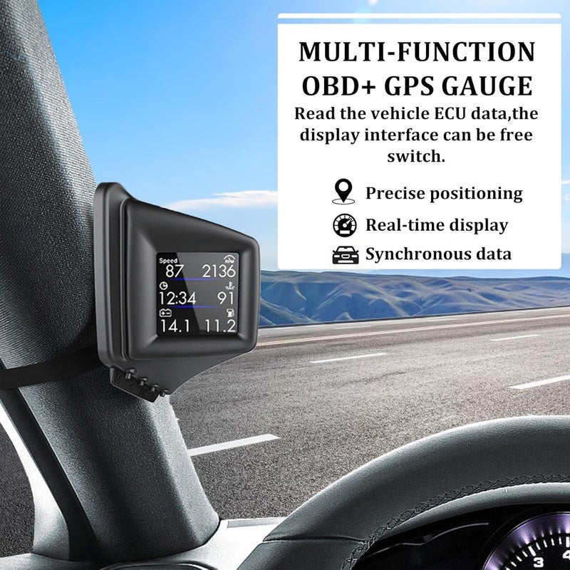 Geloo Car HUD Head Up Display, HUD Display with OBD2 GPS Dual System OBDII Speedometer Gauge 8 Modes Multifunction Icons ECU Data Dash Display Smart Gauge can Installed Dashboard or A-Pillar Trim - Image 3