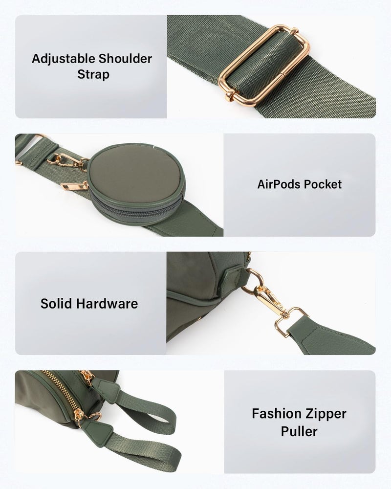 Valentoria Spacious Nylon Crossbody Bags for Women Spacious Bum Bags for Women Crossbody Large Fanny Pack for Men with Removable Wallets Purse Belt Pouch (Bean Green) - Image 5