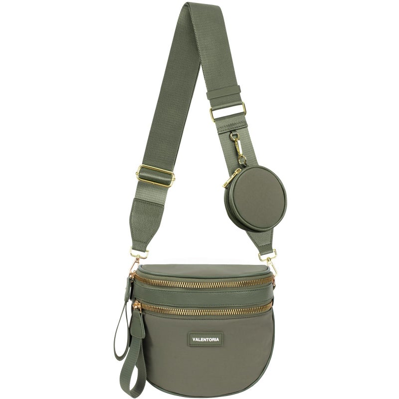 Valentoria Spacious Nylon Crossbody Bags for Women Spacious Bum Bags for Women Crossbody Large Fanny Pack for Men with Removable Wallets Purse Belt Pouch (Bean Green) - Image 1