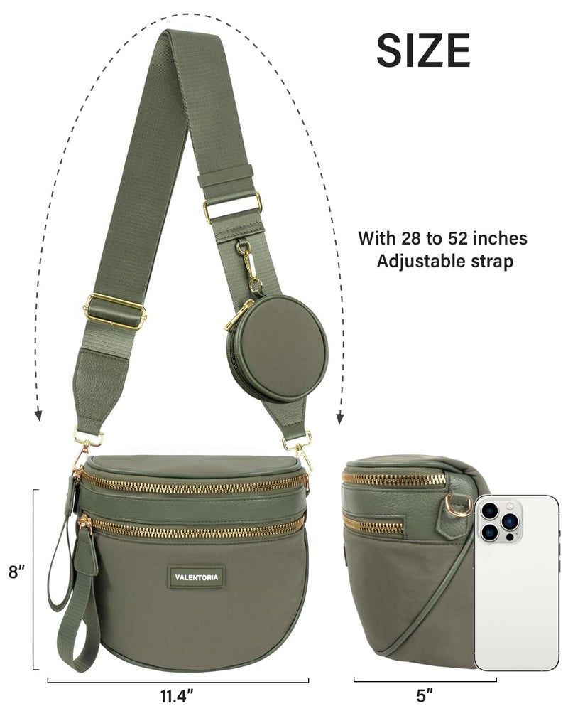 Valentoria Spacious Nylon Crossbody Bags for Women Spacious Bum Bags for Women Crossbody Large Fanny Pack for Men with Removable Wallets Purse Belt Pouch (Bean Green) - Image 4