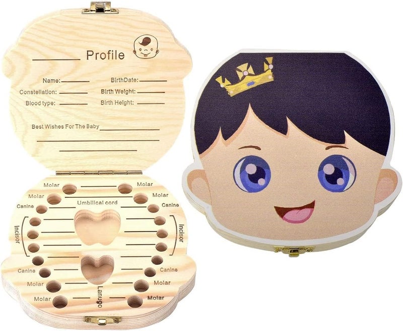 AweMonk Baby First Tooth Fairy Box, Wooden Baby Boy Tooth Keepsake Box Organizer for Kids Teeth Collection - Boys - Image 1