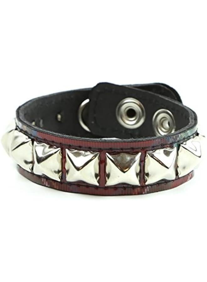 Arabest Studded Punk Goth Metal Patent Leather Single Row Bracelet
