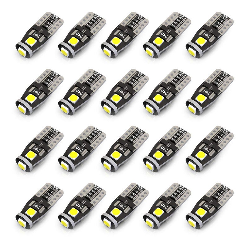 KAFEEK 20x T10 Wedge 194 168 2825 W5W LED Bulbs, Super Bright 3-3030 Chipset, CAN-Bus Error Free, Interior Lights, License Plate Dome Map Door Courtesy Park Lights,Xenon White - Image 1