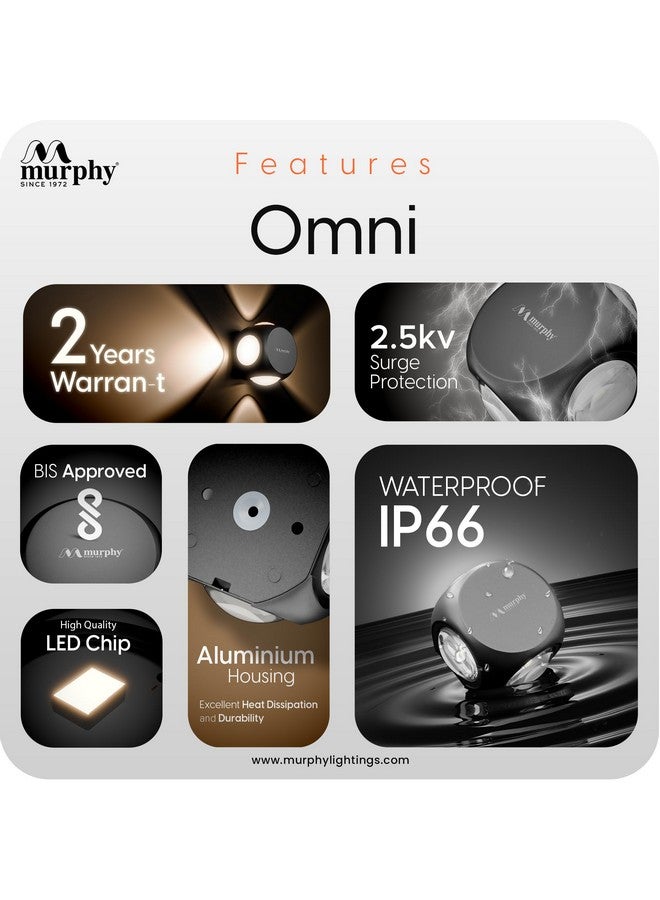 Murphy LED Outdoor Up/Down Wall Light - 6W, Warm White, (4 Multi-Directional Beams), IP65 Waterproof Aluminum Body, Pack of 8 (2-Year Warranty) - Image 4