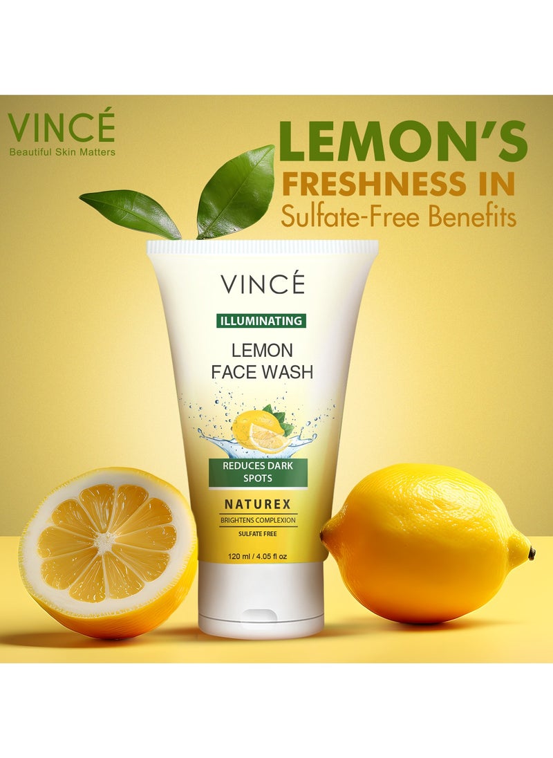 VINCE - Lemon Face Wash – Reduces Dark Spots, Sunspots, & Controls Oil – Deeply Cleanses, Moisturizes, and Brightens Complexion – Reveals Fresh, Smooth, and Supple Skin – 120ml - Image 1