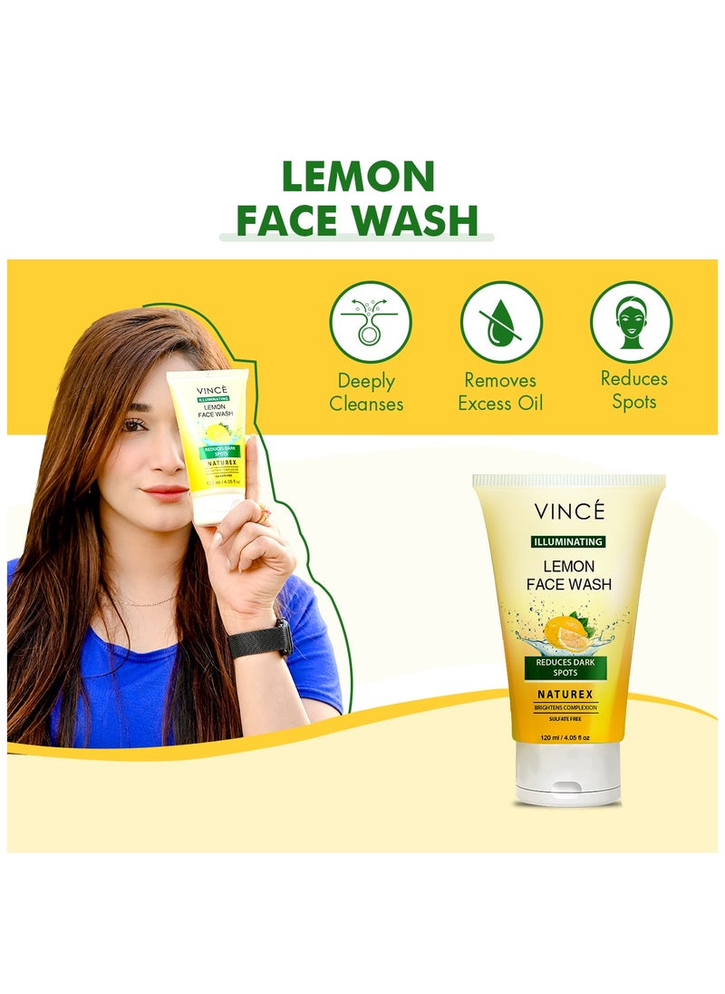 VINCE - Lemon Face Wash – Reduces Dark Spots, Sunspots, & Controls Oil – Deeply Cleanses, Moisturizes, and Brightens Complexion – Reveals Fresh, Smooth, and Supple Skin – 120ml - Image 1