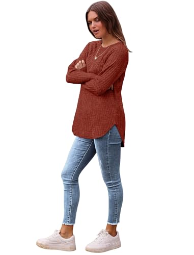 Saloogoe Tunics or Tops to Wear with Leggings Comfy Soft Sweaters Long SLeeve Shirts Layering Tops for Women Caramel 2XL - Image 4