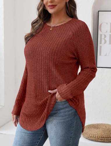 Saloogoe Tunics or Tops to Wear with Leggings Comfy Soft Sweaters Long SLeeve Shirts Layering Tops for Women Caramel 2XL - Image 3