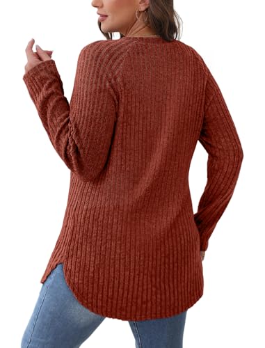 Saloogoe Tunics or Tops to Wear with Leggings Comfy Soft Sweaters Long SLeeve Shirts Layering Tops for Women Caramel 2XL - Image 5