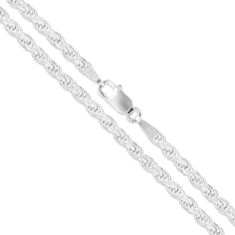Sac Silver Sterling Silver Diamond-Cut Rope Chain 3mm Solid 925 Italy New Necklace 20" - Image 5