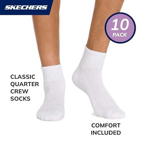 Skechers Men's 10-Pack Half Terry Classic Quarter Crew Socks, Comfort-Fit & Cushioned Footbed - Image 2