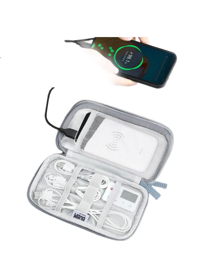 BUBM Power Bank Storage Bag For Xiaomi 2 Romoss Portable Charger Protective Case, Multi-Functional Cable Organizer Box For Earphones And Digital Accessories, Grey, Double Layer - Image 2