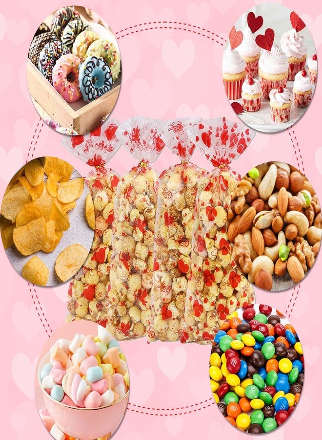 Qpout 100 Pieces Valentines Party Treat Bags Mixed Heart Print Cellophane Goodie Bags with Gold Twist Ties for Sweet Candy Gifts and Valentine's Day Decorations. - Image 4